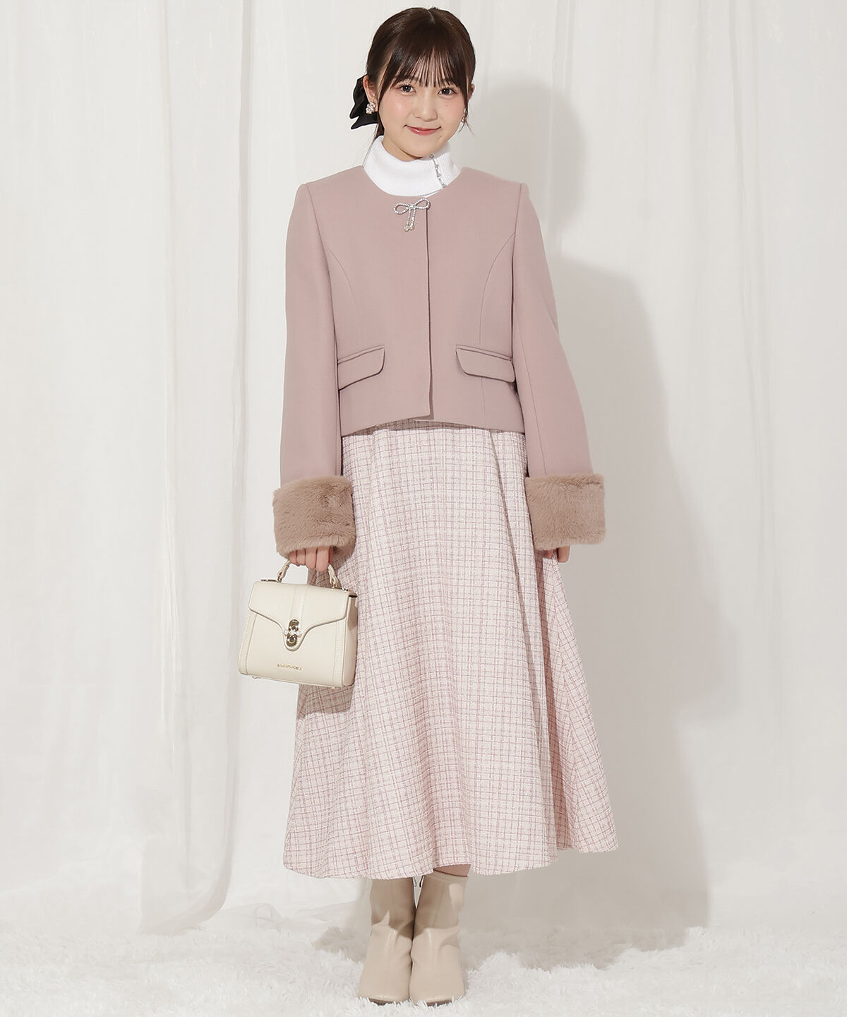 WILLSELECTION「ビジューリボンノーカラーコート」|ノーカラーコート|