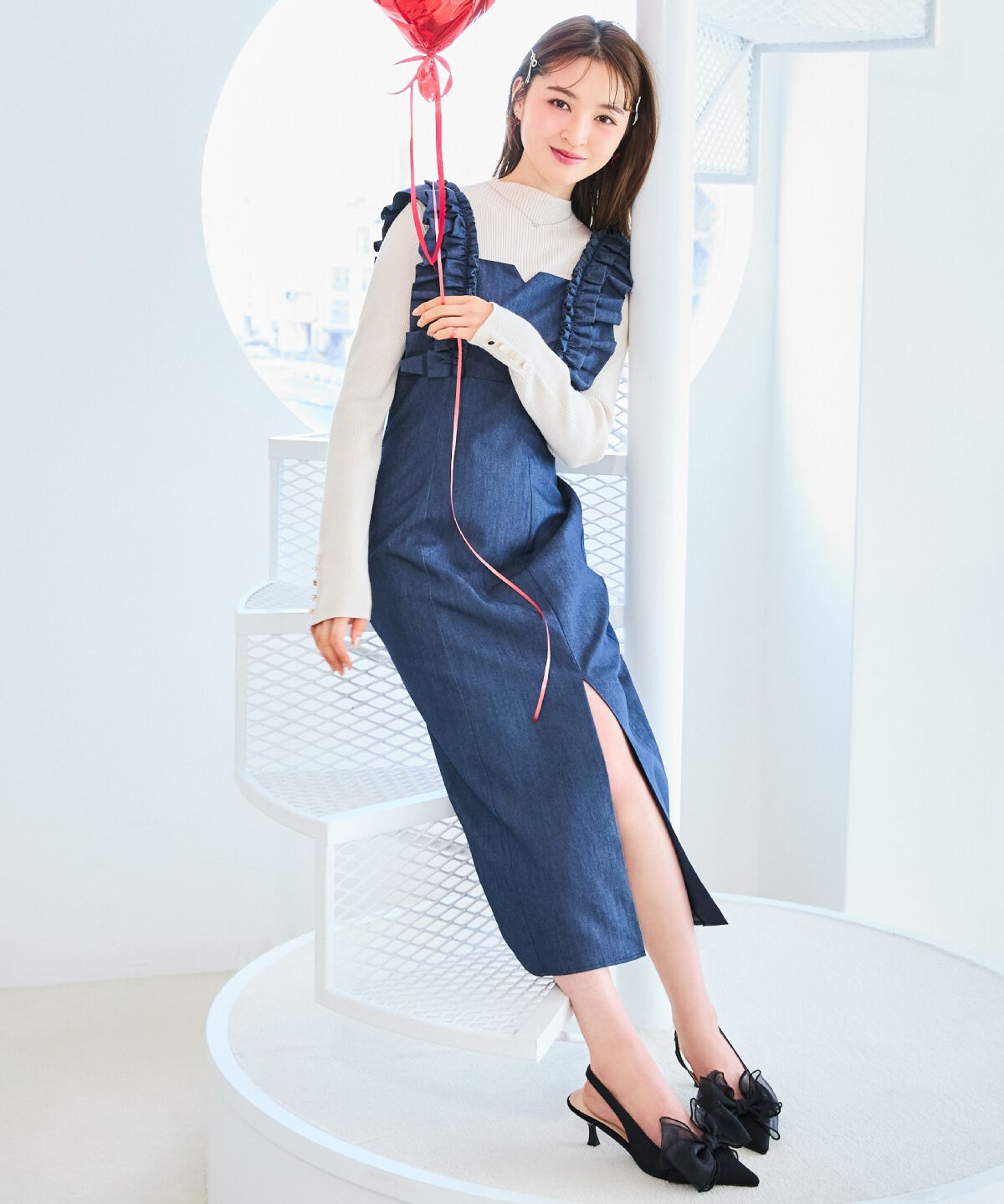 WILLSELECTION「フリルショルダースリットワンピース」|ワンピース|ネイビー