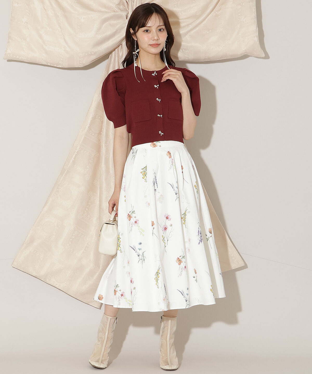 WILLSELECTION「ビジューリボンタックスリーブカーディガン」|カーディガン|