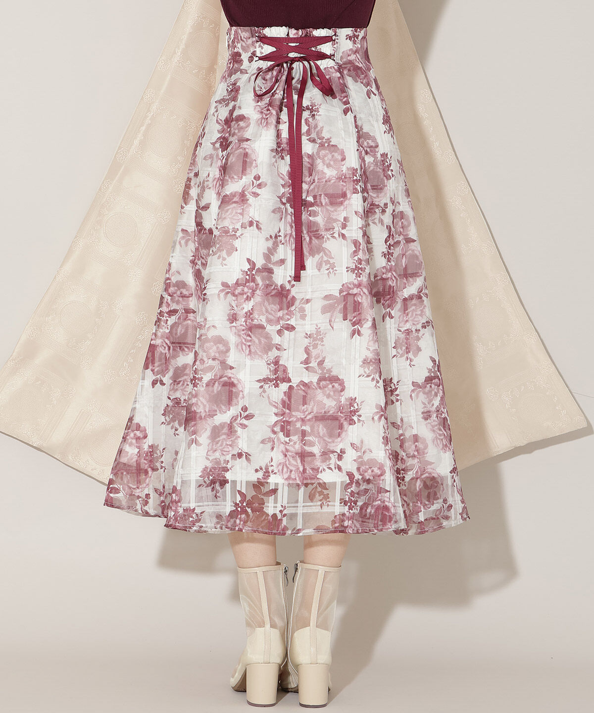 WILLSELECTION「モノトーンフラワーオーガンジーフレアスカート」|フレア|