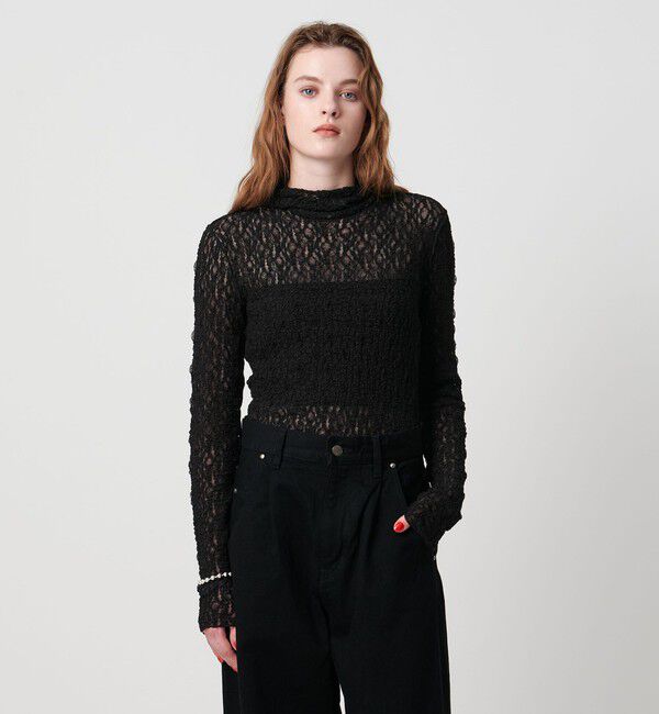 ASTRAET「＜ASTRAET＞レース  フーデッドカットソー」|Tシャツ・カットソー|BLACK