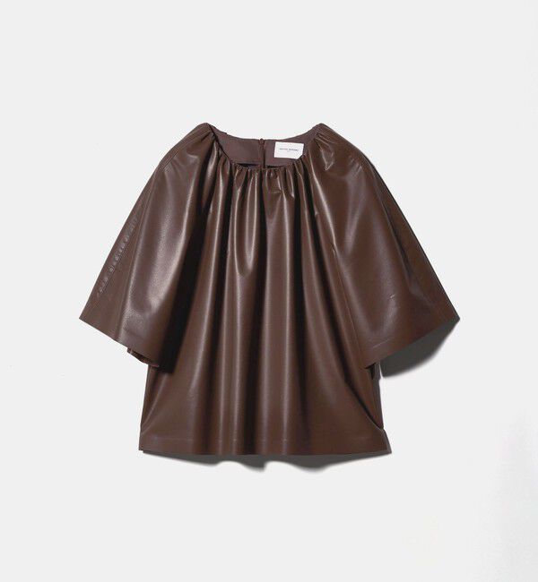 UNITED ARROWS「レザーライク ギャザー ブラウス ウォッシャブル」|シャツ・ブラウス|