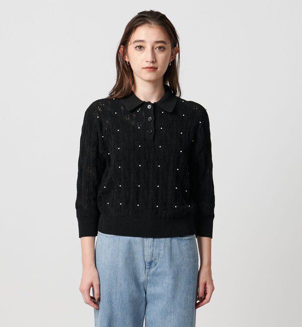 UNITED ARROWS「フェイクパール レース プルオーバー ニット ウォッシャブル」|ニット・セーター|