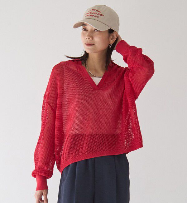 UNITED ARROWS green label relaxing「メッシュ スキッパー ニット プルオーバー -ウォッシャブル-」|ニット・セーター|RED