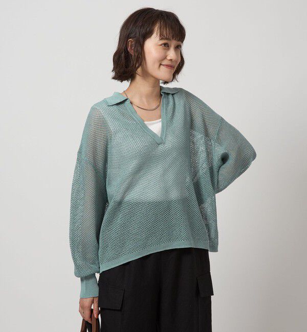 UNITED ARROWS green label relaxing「メッシュ スキッパー ニット プルオーバー -ウォッシャブル-」|ニット・セーター|LT.BLUE