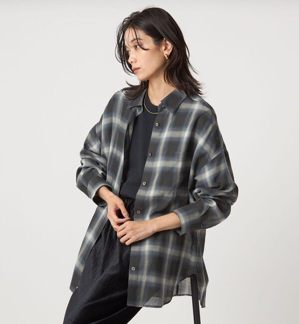 UNITED ARROWS green label relaxing「［size SHORTあり］シアー チェック シャツ」|シャツ・ブラウス|DK.GRAY
