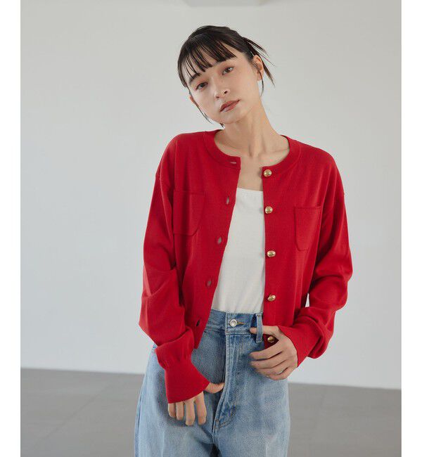 EMMEL REFINES「＜EMMEL REFINES＞EM HW ボタンポケット ミニ カーディガン」|カーディガン|RED