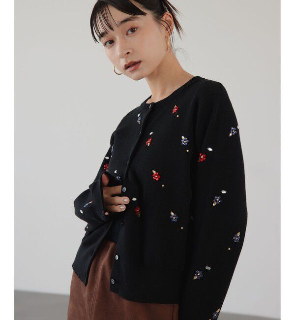 EMMEL REFINES「＜EMMEL REFINES＞EM フラワー ビジュー カーディガン」|カーディガン|BLACK