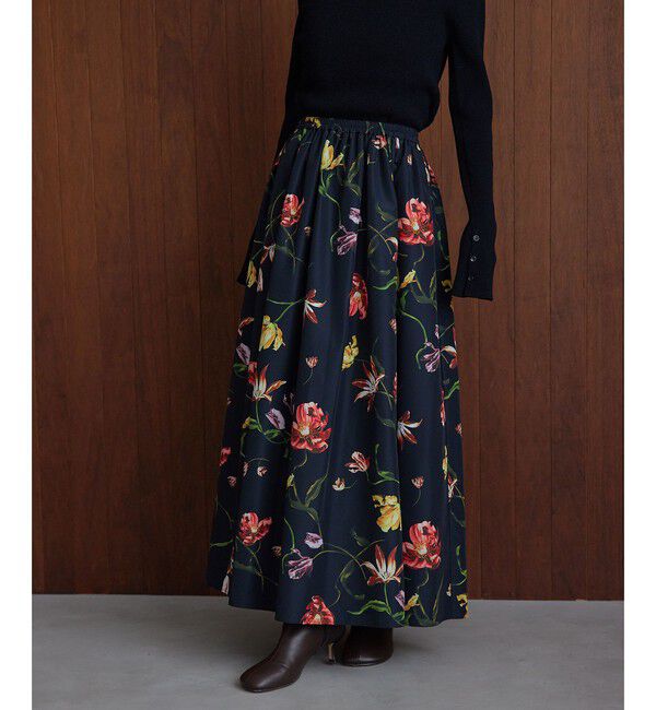 EMMEL REFINES「＜EMMEL REFINES＞EM ミディアムフラワープリント ボリューム スカート」|スカート|BLACK