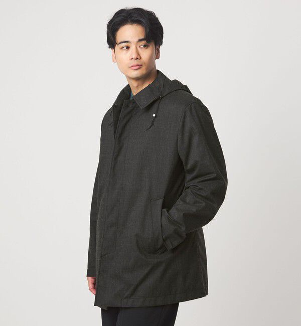 UNITED ARROWS green label relaxing「ルミレットウール TAION フード バルカラーコート -撥水-」|ステンカラーコート|DK.GRAY