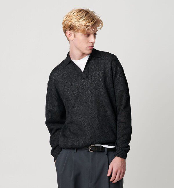 BEAUTY&YOUTH UNITED ARROWS「ペイパー アゼ スキッパー ニット」|ニット・セーター|BLACK