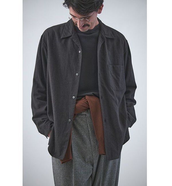 STEVEN ALAN「＜Steven Alan＞ ネル マイクロチェック オープンカラー シャツ BOX」|シャツ・ブラウス|BLACK