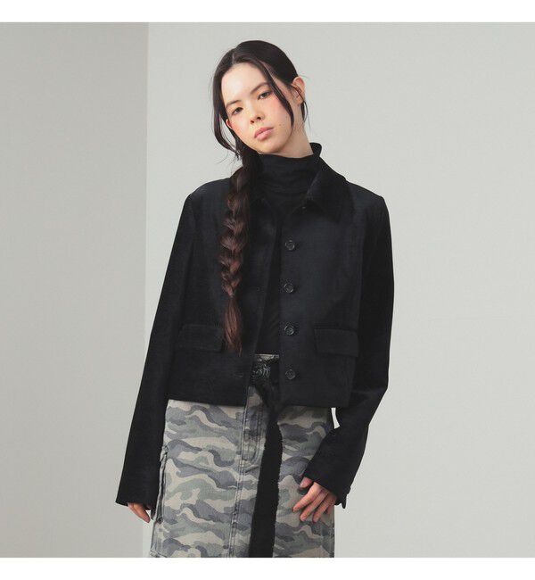 Ray BEAMS 「モール ステンカラー ジャケット」|ダッフルコート|BLACK