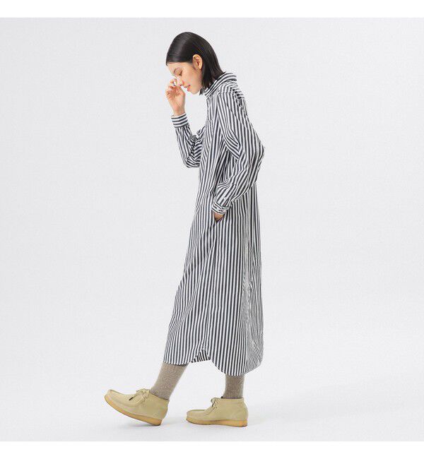 BEAMSBOY「ストライプ BD ワンピース ロングスリーブ」|ワンピース|BLACK