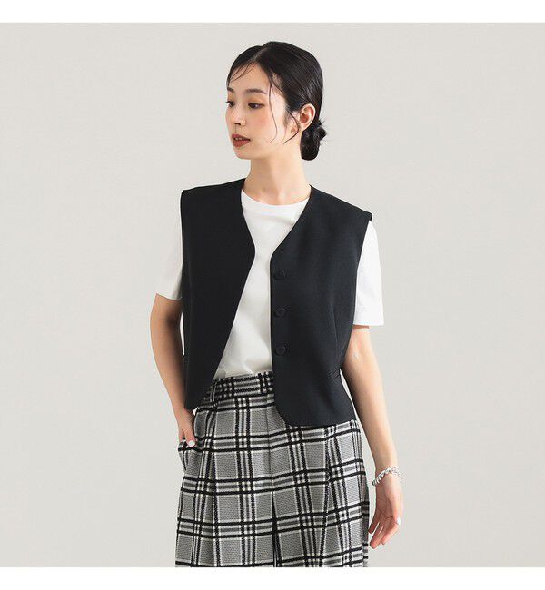 Demi-Luxe BEAMS 「ヒヨク Vネック ショートジレ」|ダウン|BLACK