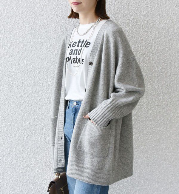 SHIPS any「SHIPS any: AQUA カシミヤ ミックス Vネック ニット カーディガン」|カーディガン|ライトグレー