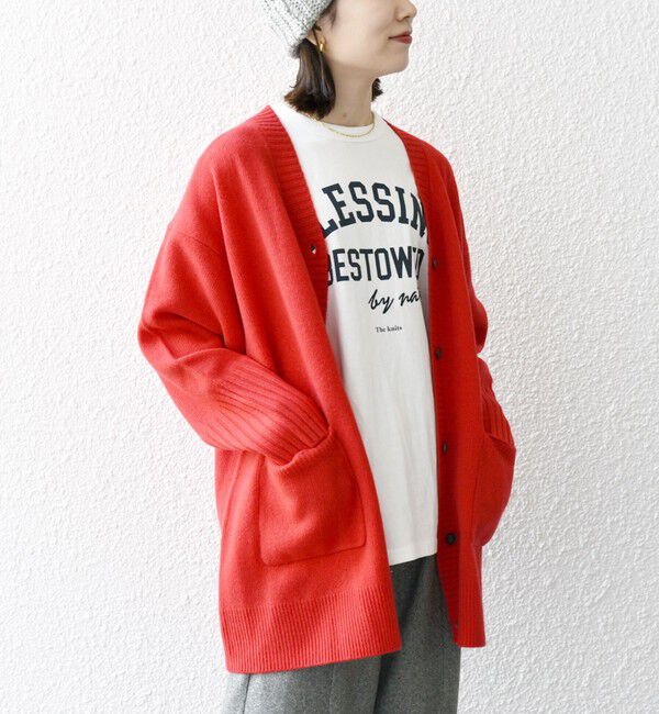 SHIPS any「SHIPS any: AQUA カシミヤ ミックス Vネック ニット カーディガン」|カーディガン|レッド