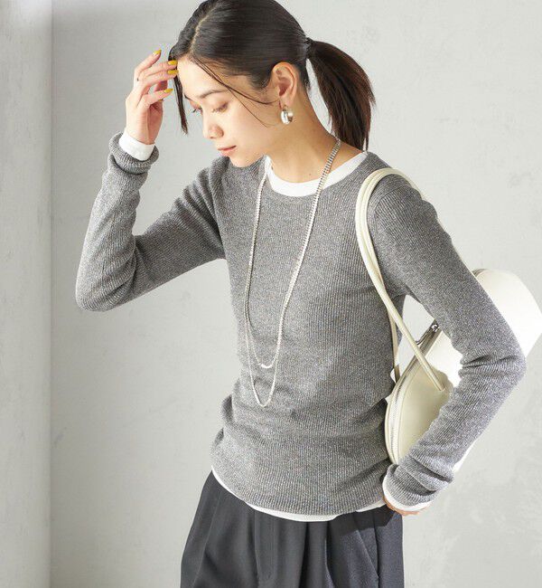 SHIPS for women「〈手洗い可能〉ラメ シアー リブ ニット プルオーバー」|ニット・セーター|グレー