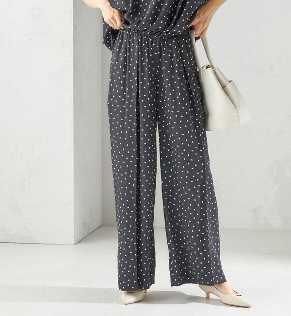 SHIPS for women「〈手洗い可能〉ドット / 無地 タック ギャザー ワイド パンツ」|その他|ダークグレー