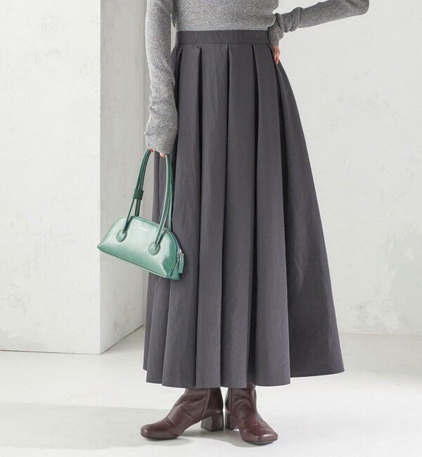 SHIPS for women「〈手洗い可能〉タフタ タック フレア スカート」|スカート|ブラック