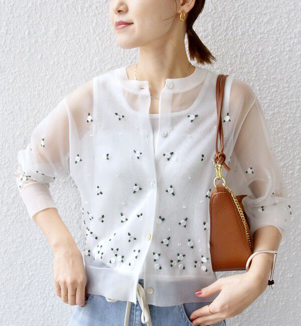 SHIPS for women「〈手洗い可能〉フラワー 刺繍 2WAY カーディガン」|カーディガン|