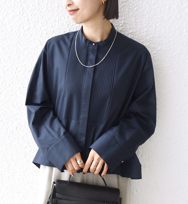 SHIPS for women「〈手洗い可能〉ピンタック ドルマン 長袖 シャツ」|シャツ・ブラウス|ネイビー