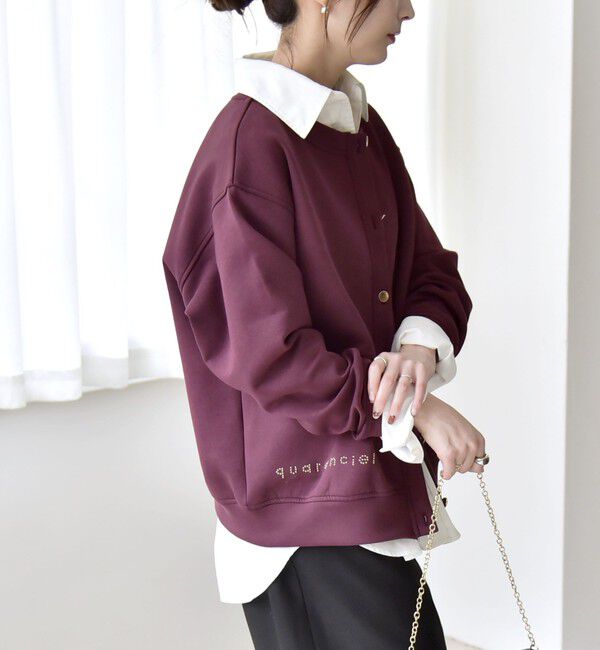 quaranciel「quaranciel:〈洗濯機可能〉スタッズ ロゴ ダンボール スウェット カーディガン」|スウェット・ジャージ|