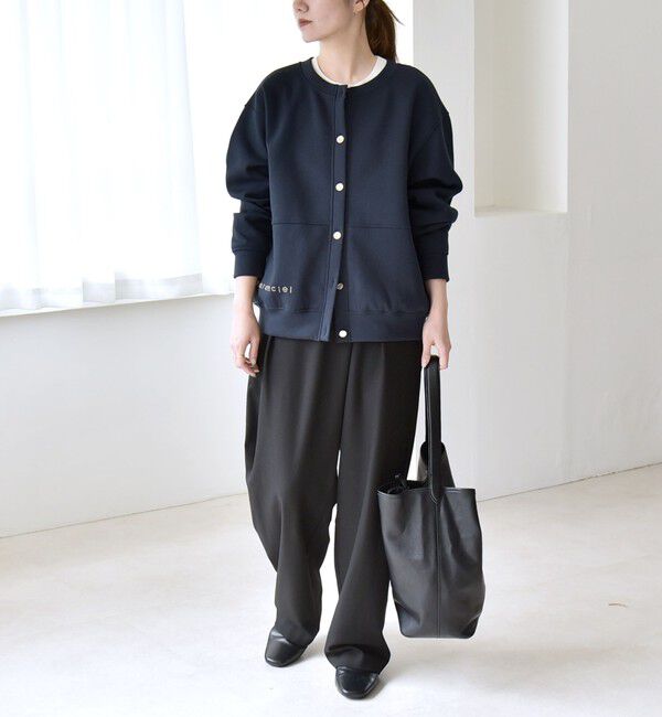 quaranciel「quaranciel:〈洗濯機可能〉スタッズ ロゴ ダンボール スウェット カーディガン」|スウェット・ジャージ|