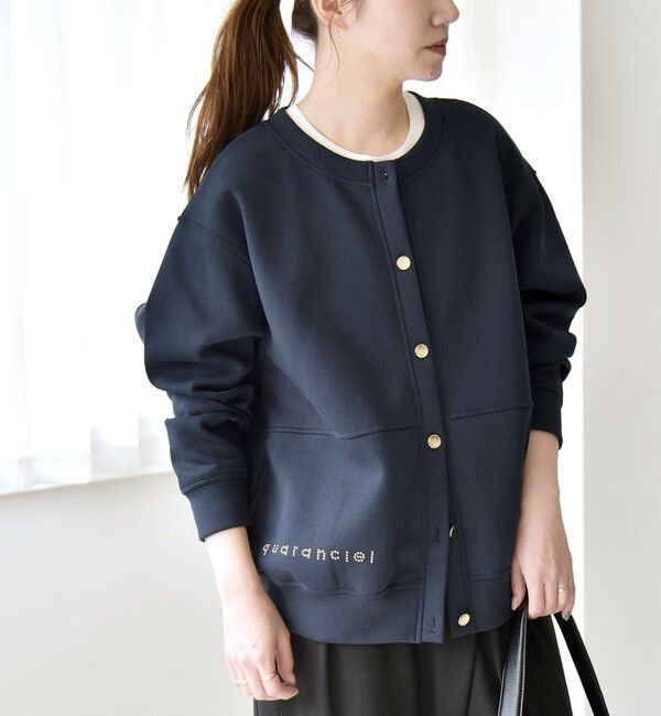 quaranciel「quaranciel:〈洗濯機可能〉スタッズ ロゴ ダンボール スウェット カーディガン」|スウェット・ジャージ|