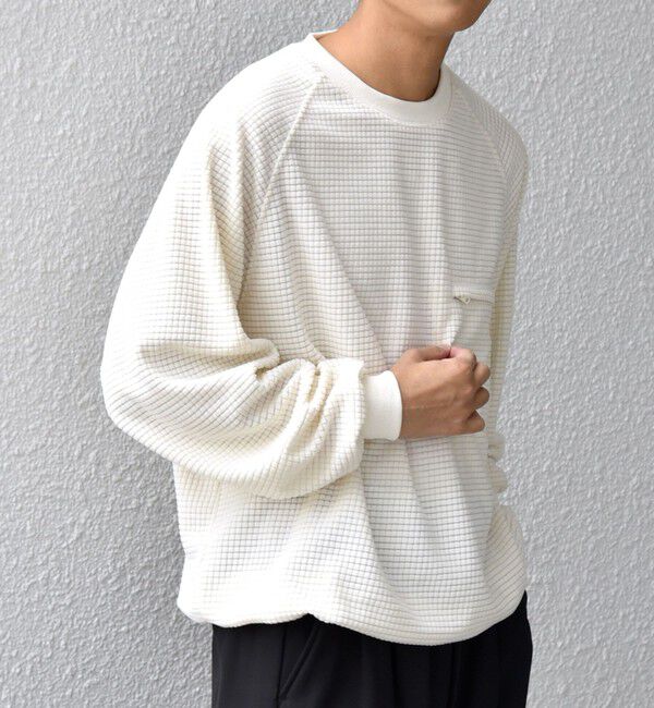 SHIPS any「SHIPS any:〈洗濯機可能〉グリッド フリース スピンドル ポケット プルオーバー◇」|スウェット・ジャージ|ホワイト