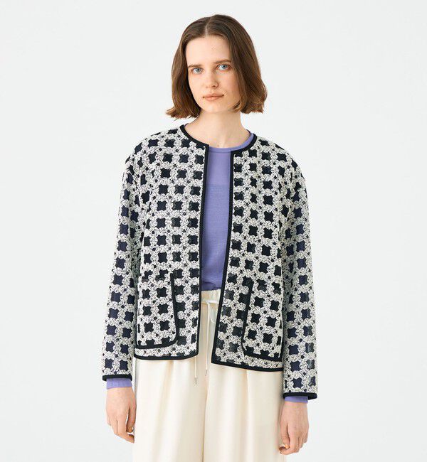 Ballsey「フラッフィーヤーンエンブロイダリー クルーネックジャケット」|ノーカラージャケット|