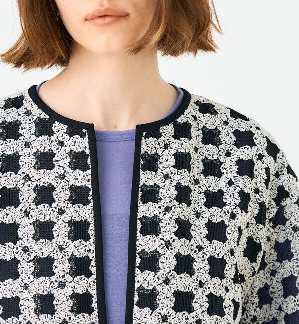 Ballsey「フラッフィーヤーンエンブロイダリー クルーネックジャケット」|ノーカラージャケット|