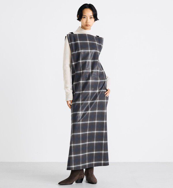 Edition「箔コーティングチェック  ロングワンピース」|ワンピース|