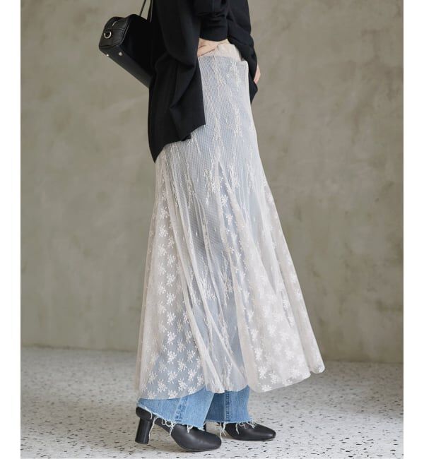 IENA「《追加》トリミングレーススカート」|スカート|