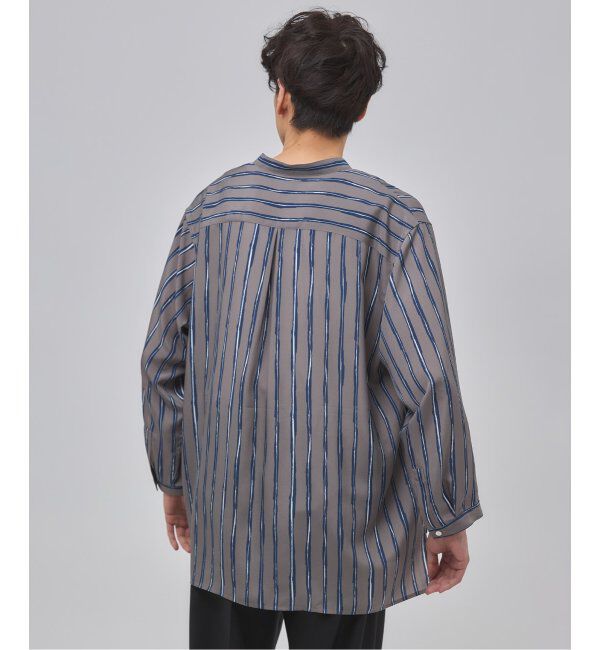 EDIFICE「ストライプ ドレーピー 8分袖 バンドカラープルオーバーシャツ」|シャツ・ブラウス|