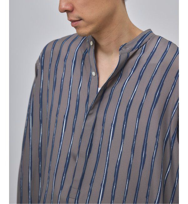 EDIFICE「ストライプ ドレーピー 8分袖 バンドカラープルオーバーシャツ」|シャツ・ブラウス|