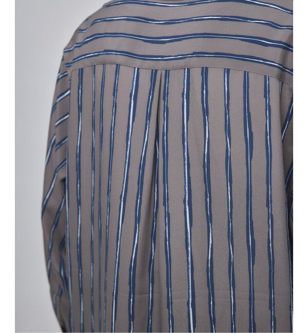 EDIFICE「ストライプ ドレーピー 8分袖 バンドカラープルオーバーシャツ」|シャツ・ブラウス|