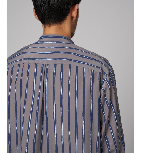 EDIFICE「ストライプ ドレーピー 8分袖 バンドカラープルオーバーシャツ」|シャツ・ブラウス|