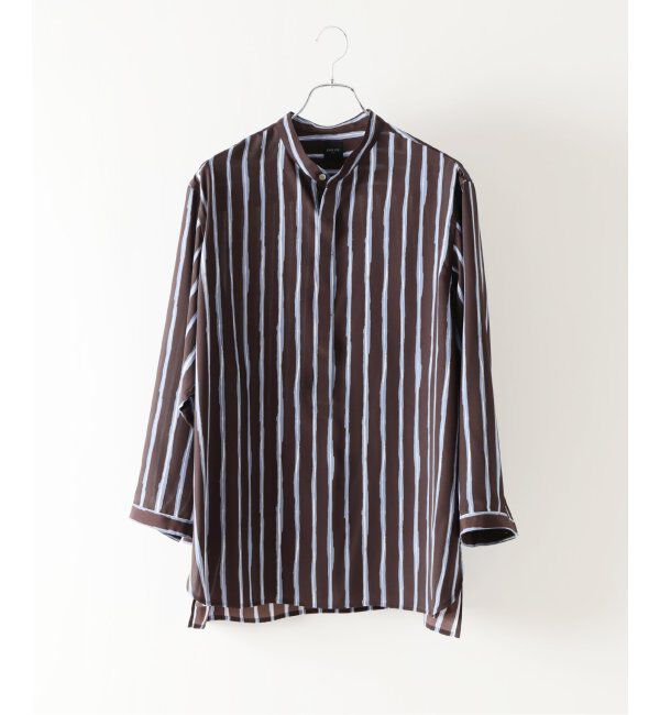 EDIFICE「ストライプ ドレーピー 8分袖 バンドカラープルオーバーシャツ」|シャツ・ブラウス|