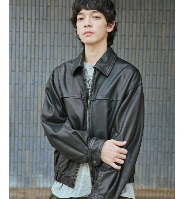 JOURNAL STANDARD「シープ レザー ウォッシュド ジップ ブルゾン」|ライダースジャケット|ブラック