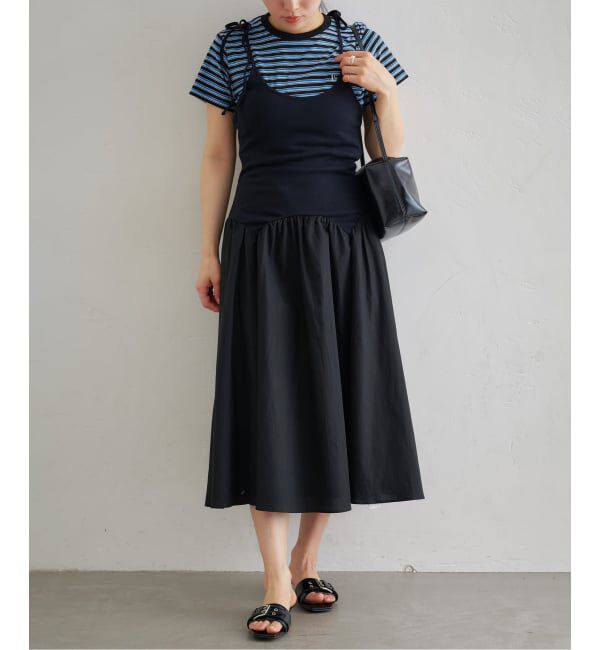 U by SPICK&SPAN「《予約》カットドッキングギャザースカート」|スカート|ブラック