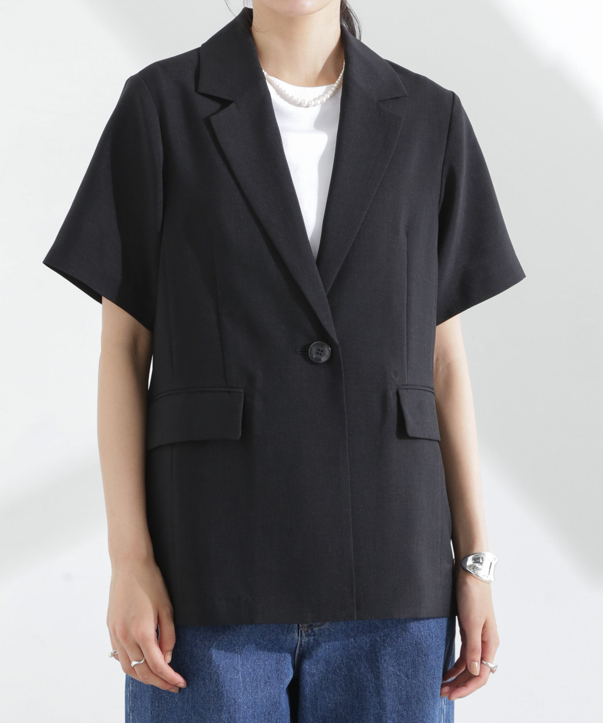 nano･universe「メランジドライ 半袖テーラードジャケット(セットアップ可)」|テーラードジャケット|