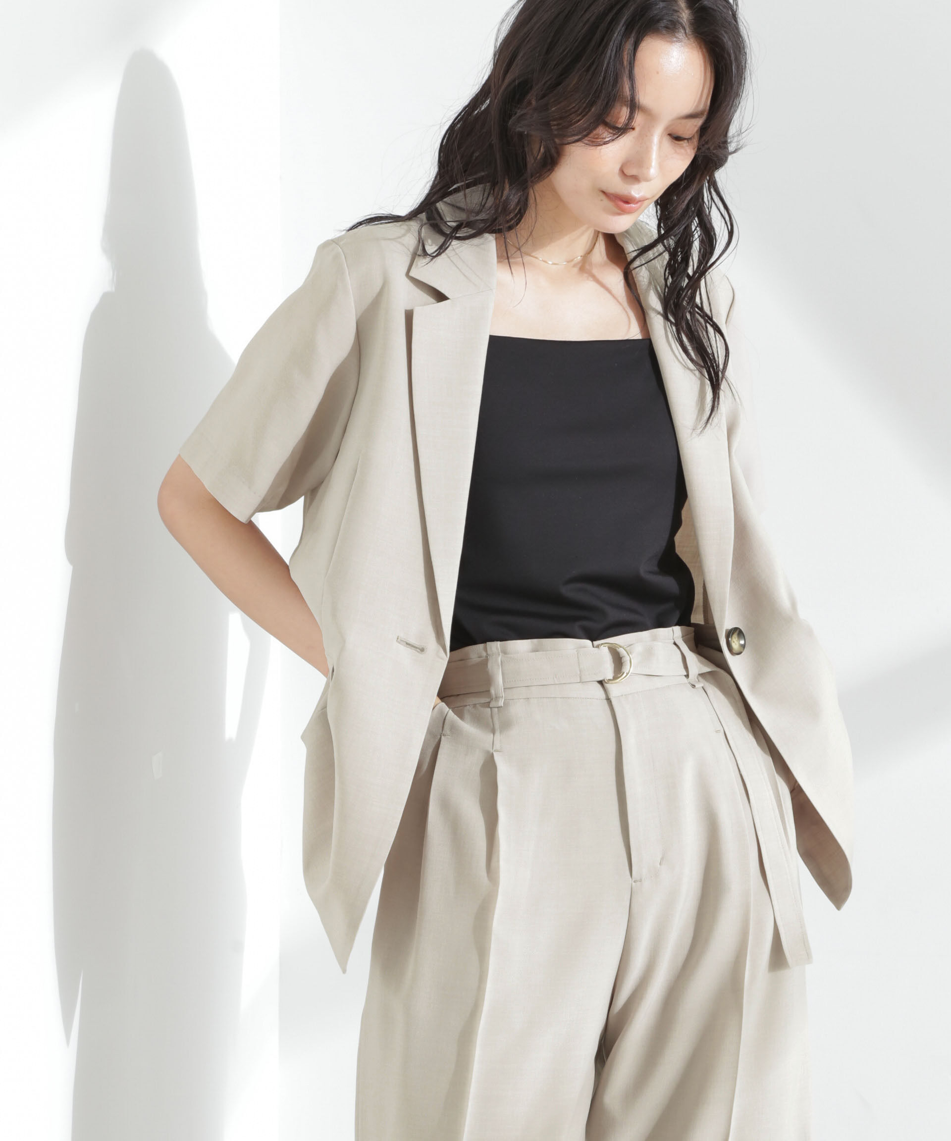 nano･universe「メランジドライ 半袖テーラードジャケット(セットアップ可)」|テーラードジャケット|