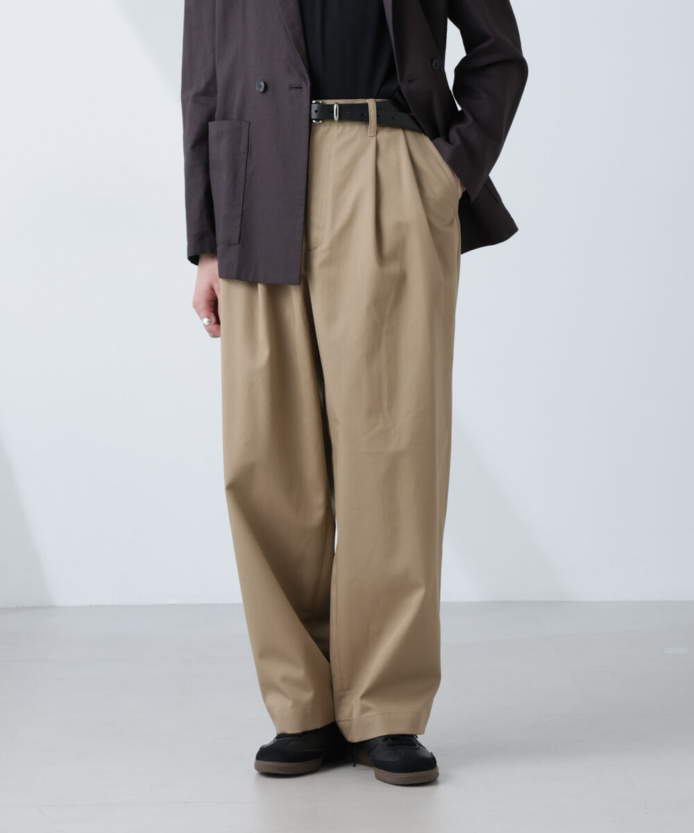 nano･universe「「大人のワイドパンツ」2タックワイドトラウザーズ」|チノ|ベージュ