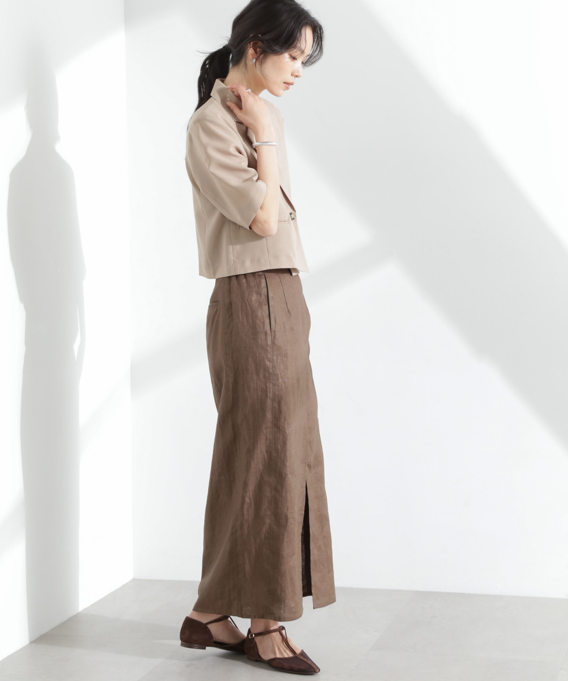 nano･universe「メランジドライ 半袖ショートダブルジャケット(セットアップ可)」|テーラードジャケット|