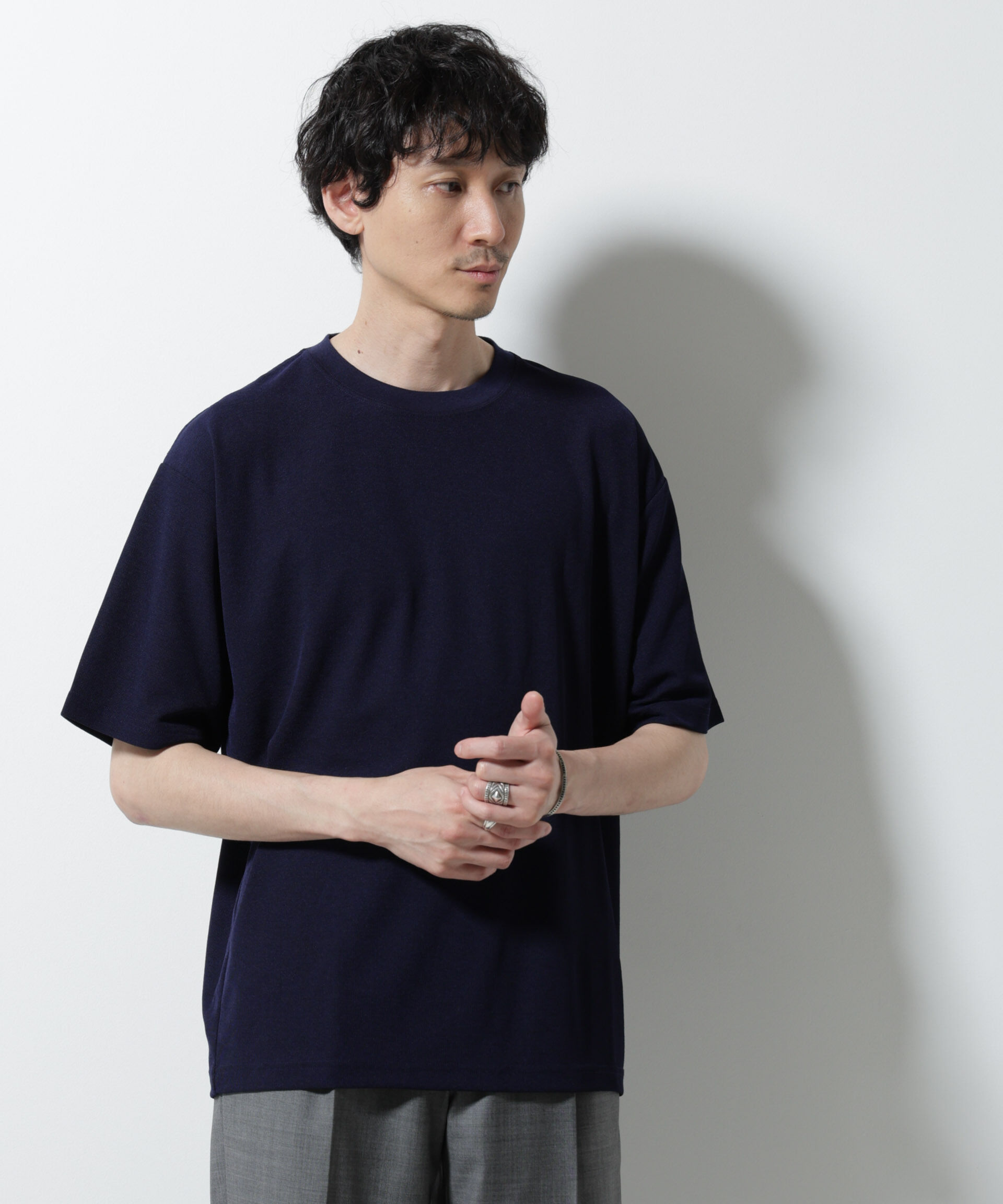 nano･universe「メランジサーフニットＴシャツ半袖」|ニット・セーター|ネイビー