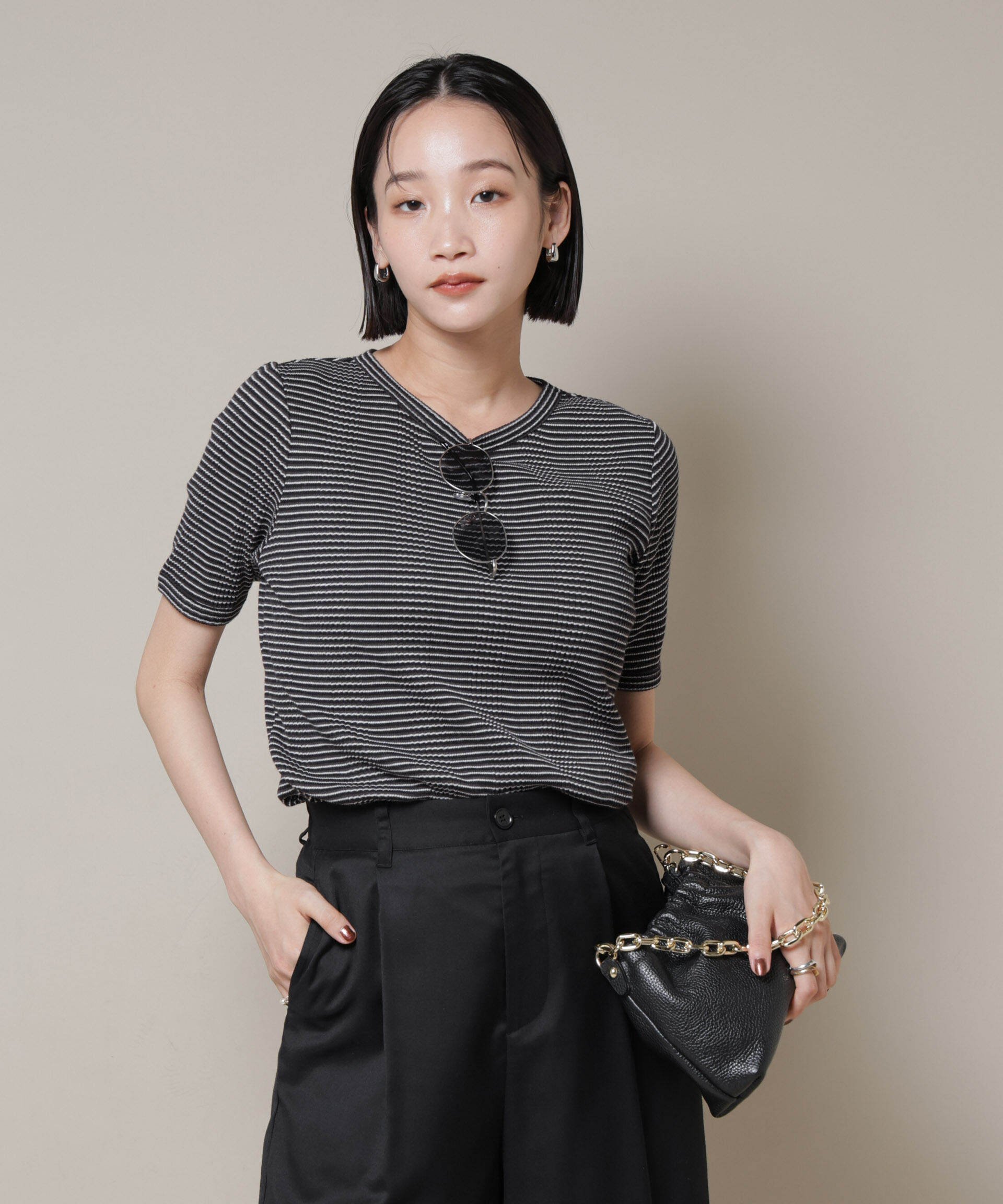 nano･universe「マルチボーダーテレコリブカットトップス」|Tシャツ・カットソー|