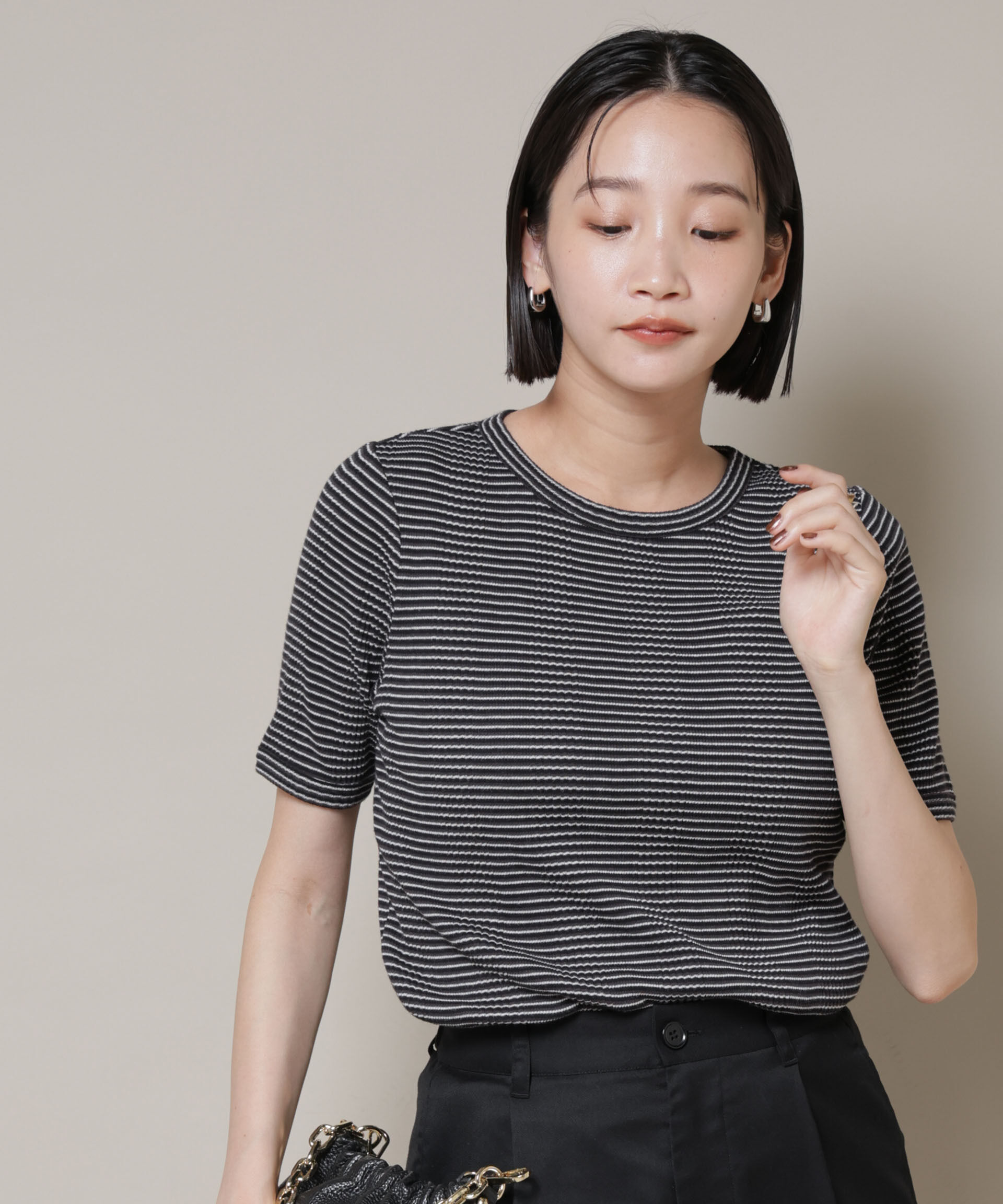 nano･universe「マルチボーダーテレコリブカットトップス」|Tシャツ・カットソー|