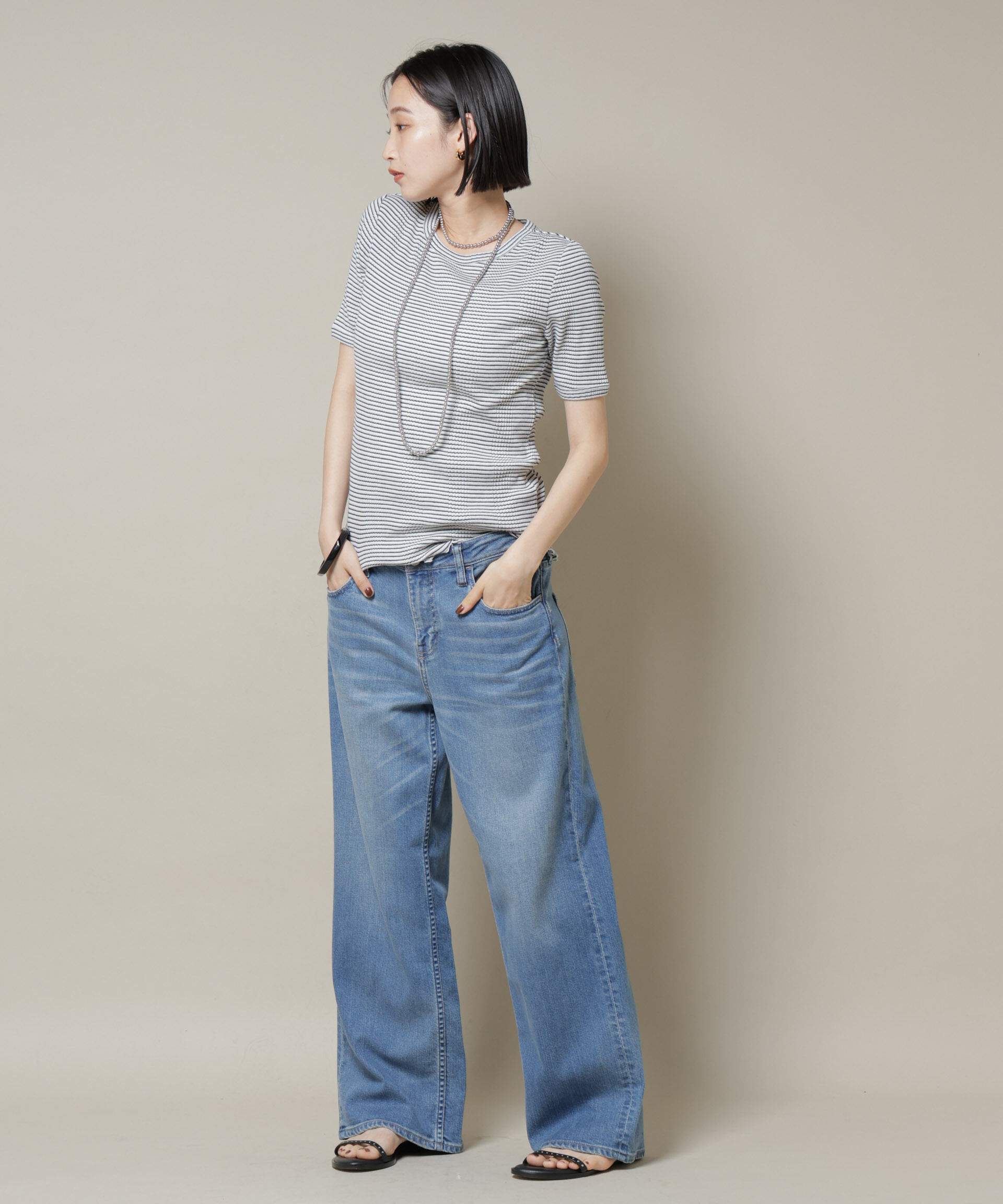 nano･universe「マルチボーダーテレコリブカットトップス」|Tシャツ・カットソー|