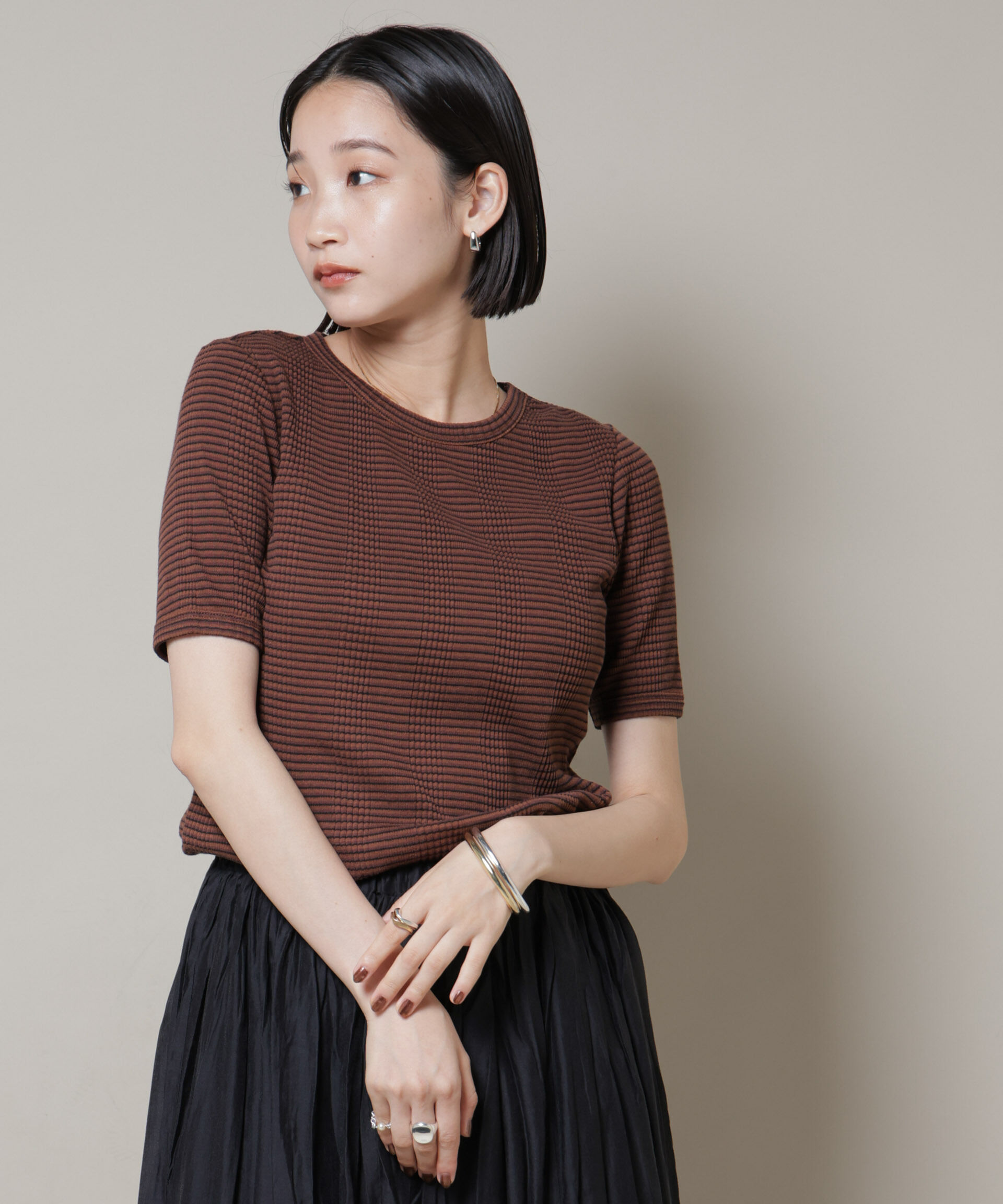 nano･universe「マルチボーダーテレコリブカットトップス」|Tシャツ・カットソー|